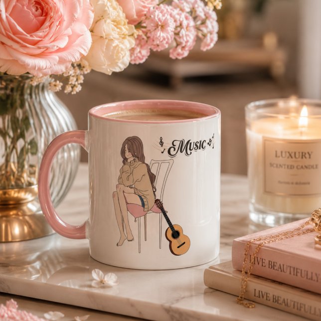 Caneca Menina do Anime Sentada com gwt & Notas Musicais – (Criador carregado)