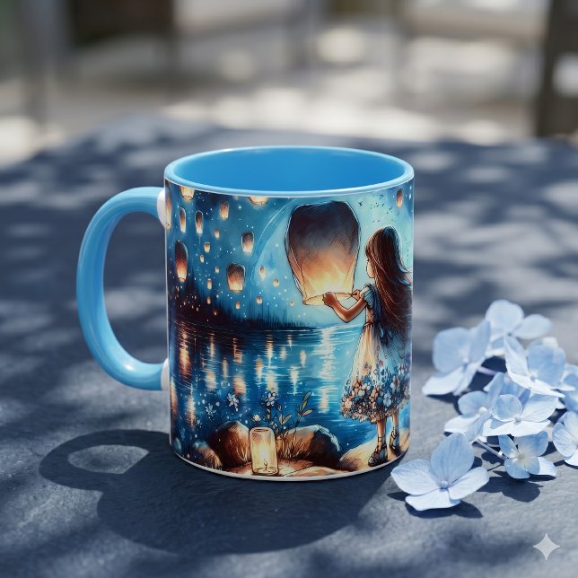 Caneca Menina do Lago da Lanterna ao Luar (Moonlit Lantern Lake Girl Mug)