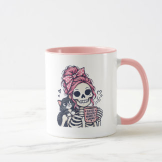 Caneca Menina Esqueleto Gato Café