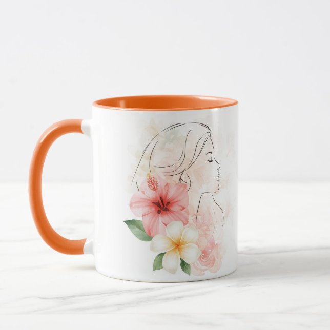 Caneca Menina fecha os olhos com flor-aquarela  (Esquerda)
