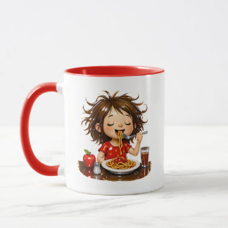 Caneca Menina Fofa Amante de Espaguete Tema de Comida Ver