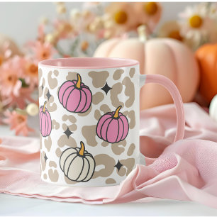 Caneca Menina Leopardo Rosa e Pumpkins Branca no Hallowee