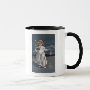 Caneca Menina que guardara a árvore e a lanterna