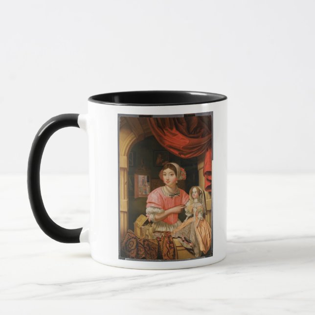 Caneca Menina que guardara uma boneca em um interior (Esquerda)