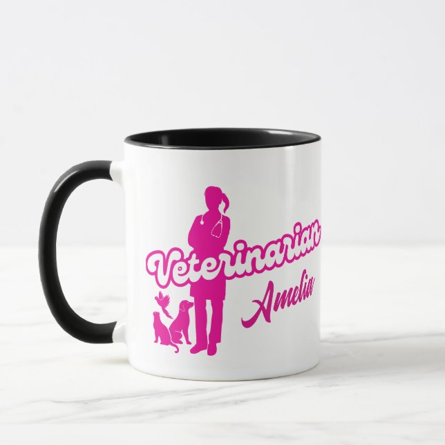 Caneca Menina Veterinária Rosa Personalizada (Esquerda)