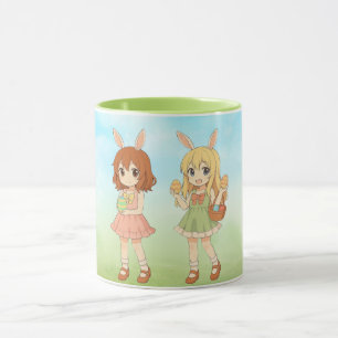 Caneca Meninas coelhinhas da Páscoa de anime fofas