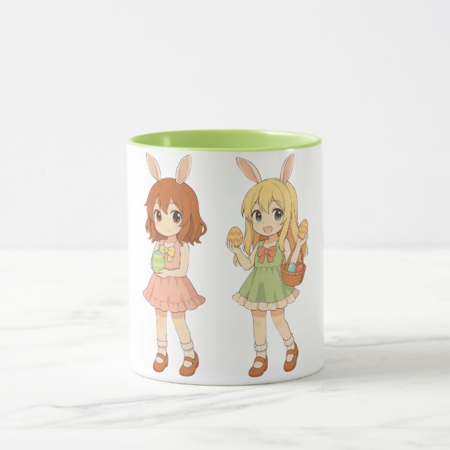 Caneca Meninas coelhinhas da Páscoa fofas de anime (Centro)