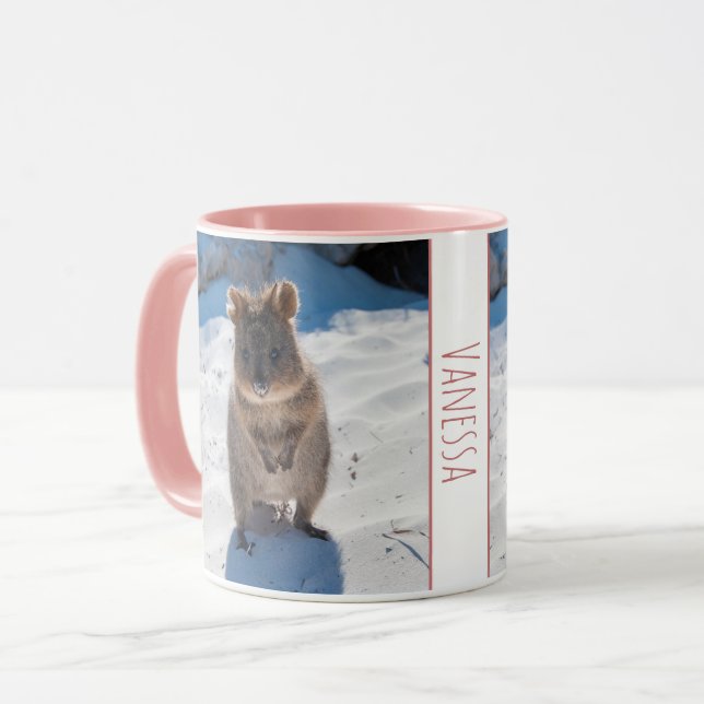 Caneca Meninas Rosa Crianças Quokka Beach Personalizou Mu (Frente Esquerda)