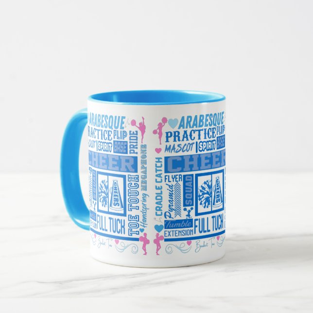 Caneca Meninas: Tipografia Cheerhead em Azul e Rosa (Frente Esquerda)