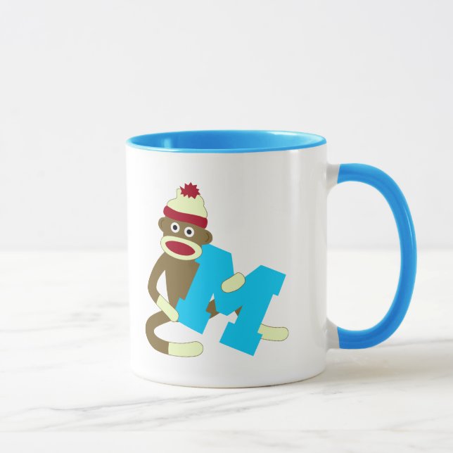 Caneca Menino M do monograma do macaco da peúga (Direita)