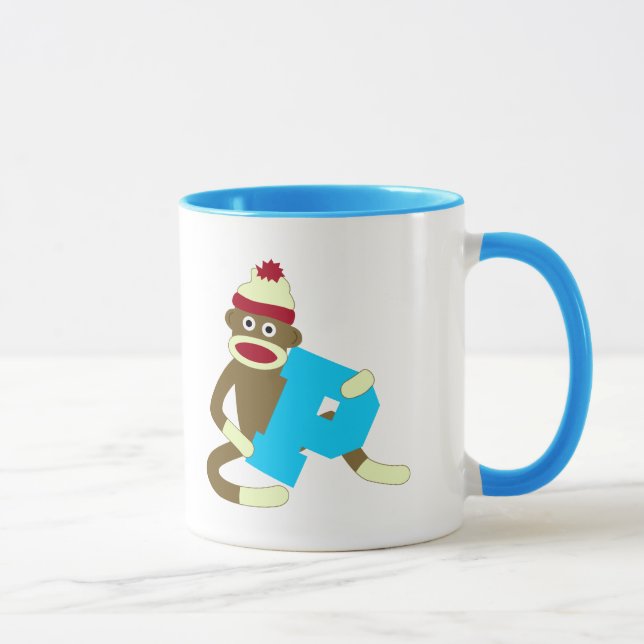 Caneca Menino P do monograma do macaco da peúga (Direita)