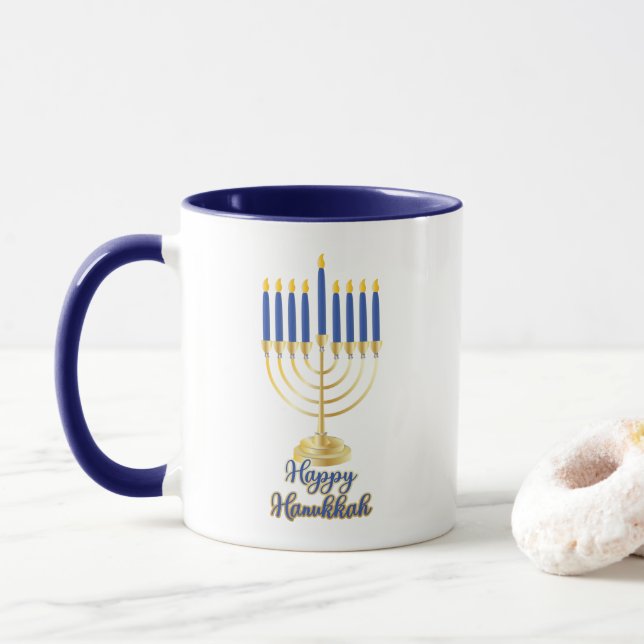 Caneca Menorah com Luzes Feliz Hanukkah (Com Donut)