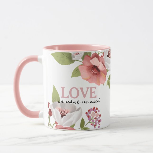 Caneca Mensagem de Amor com Flores Rosa Mug (Esquerda)