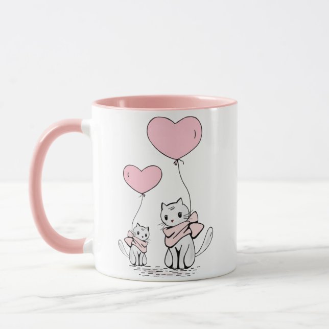 Caneca Meow Love: Gato Bonito Abraça Mug (Esquerda)