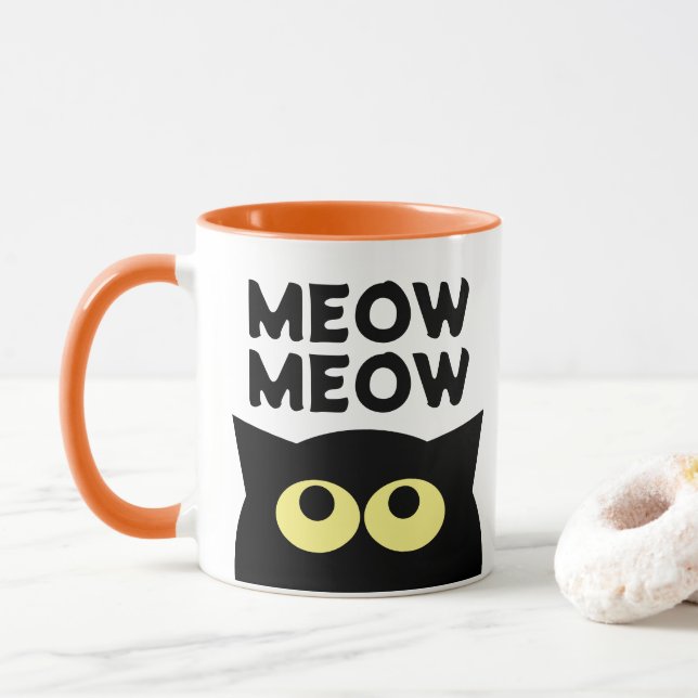 Caneca Meow Meow gato engraçado meme desenho animado pres (Com Donut)