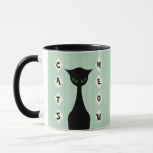 Caneca Meow retro dos gatos Médio-Século-Moderno