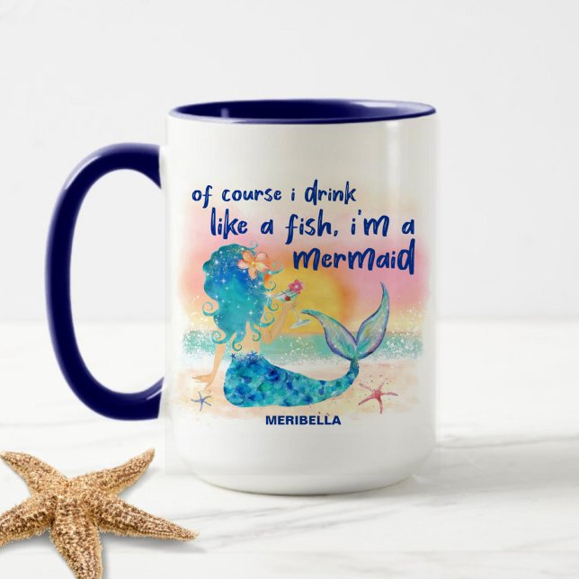 Caneca Mermaid Sea Tropical Beach Watercolor (Criador carregado)