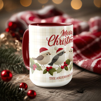 Caneca Merry Christmas Cute Embroidaried Birds Name