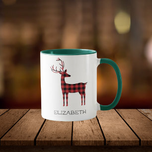 Caneca Merry Christmas Reindeer Xadrez Gift Green Café
