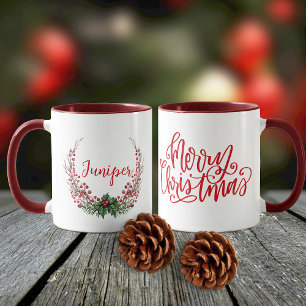 Caneca Merry Christmas Wreath Name