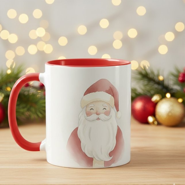 Caneca Merry Mist Watercolor Santa Kids Mug | Jolly Chris (Criador carregado)