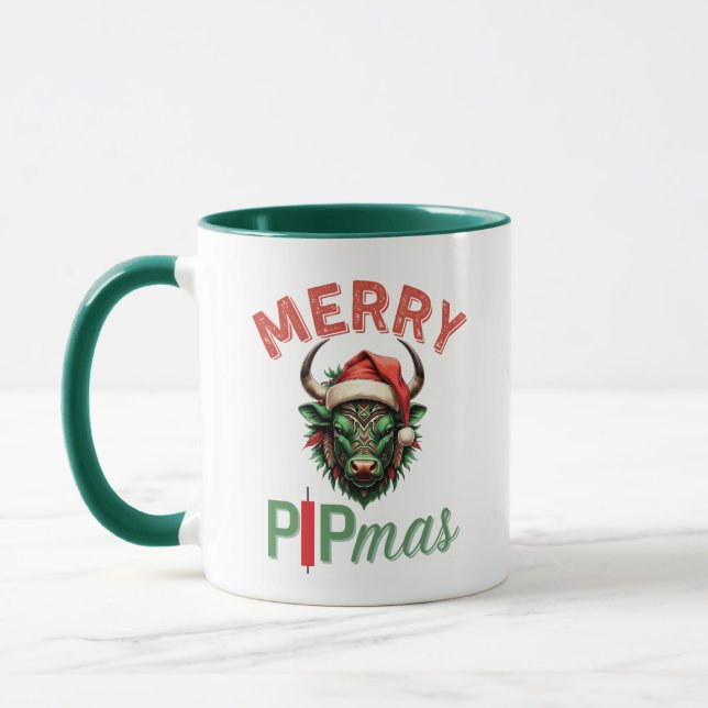Caneca Merry PIPmas Trading Bull Christmas Design – Funny (Esquerda)