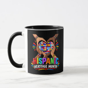 Caneca Mês da Herança Hispânica Coração Mãos Bandeiras Un