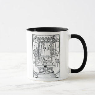 Caneca Mesa de funcionamento e instrumentos cirúrgicos,