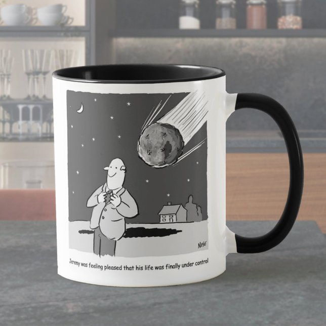 Caneca Meteoro Engraçado Atacando o Desastre na Terra (Criador carregado)