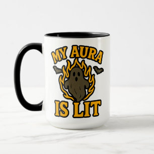 Caneca MEU AURA ESTÁ LITRADO - Dia de as Bruxas engraçado