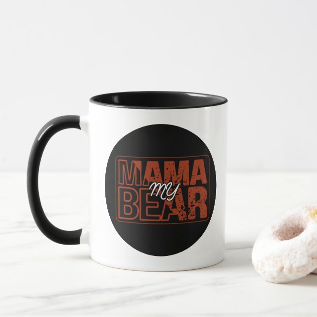 Caneca Meu Design de Urso-Mãe Retro Vermelho Preto (Com Donut)