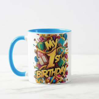 Caneca Meu primeiro aniversario Cookies Bolo E Balões