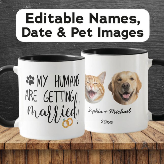 Caneca Meus Humanos estão se casando Casal e Animais de E (Criador carregado)