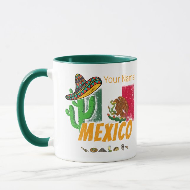 Caneca México Vintage Cactus Com Bandeira Sombrero Souven (Esquerda)