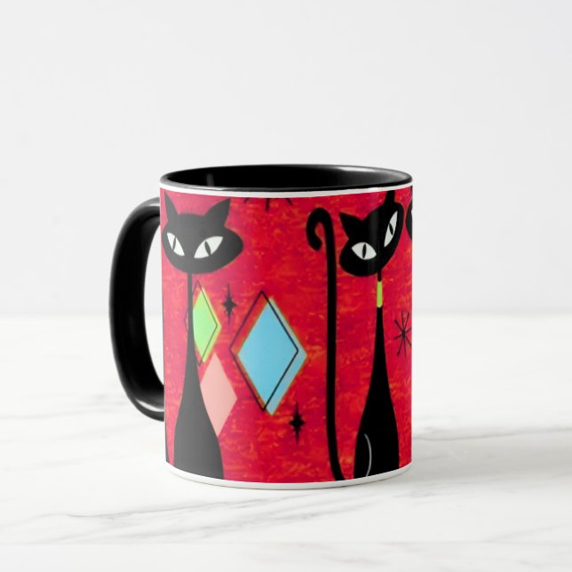 Caneca Mid Century Meow Retro  Black Cats  (Frente Esquerda)