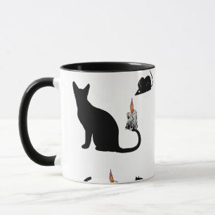 Caneca Mikitiez bombaim preto gato rato halloween assusta