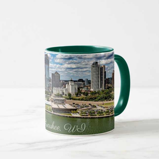 Caneca Milwaukee, fotografia de paisagem urbana de Wiscon (Frente Esquerda)