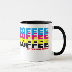 Caneca Minha bebida favorita em cores CMYK, tipografia