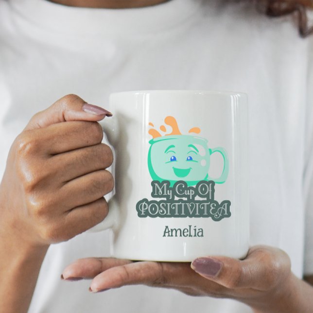 Caneca Minha taça de Positivitea engraçada, Teal Green Mu (Criador carregado)