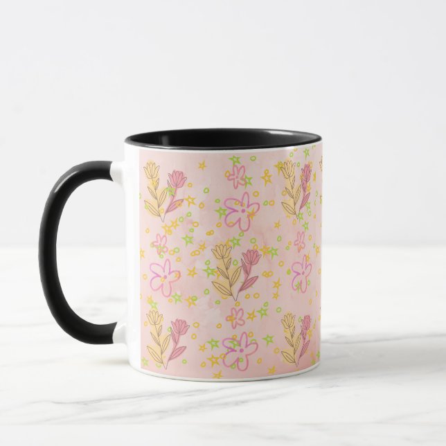 Caneca Minimal floral doodle pattern -pastel colour art (Esquerda)