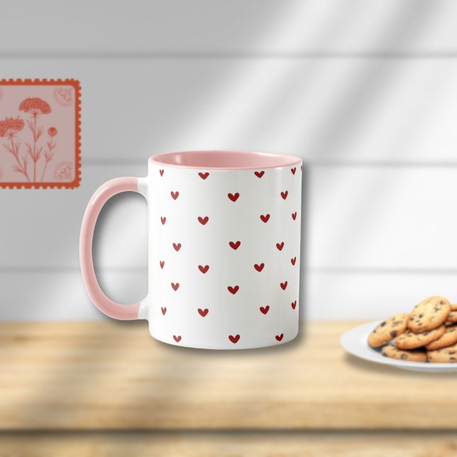 Caneca Minimal Heart Pattern Mug | Soft Pink Giftable Cup (Criador carregado)