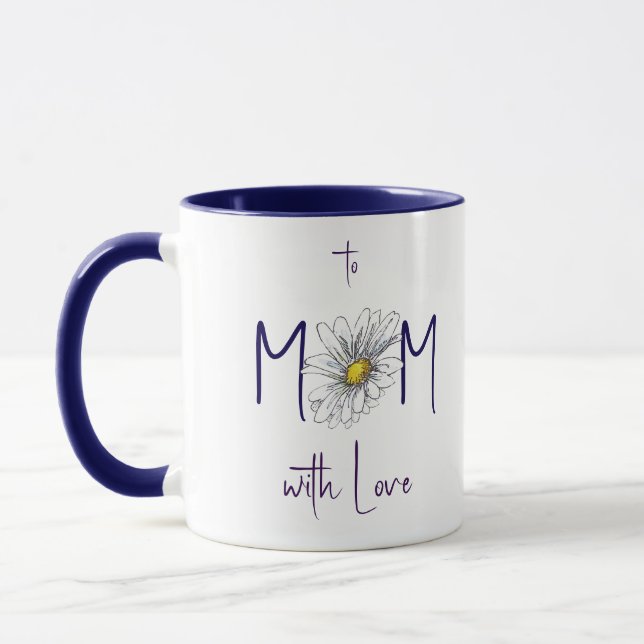 Caneca Minimal White Navy Watercolor Daisy Mother's Day  (Esquerda)