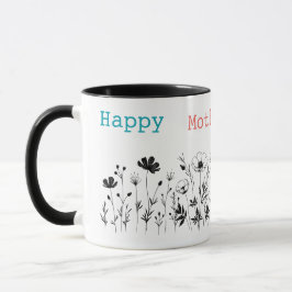 Caneca Minimalist Floral Outline Mother’s Day Mug with He