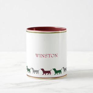 Caneca Minimalista da Xadrez do Cachshund de Natal