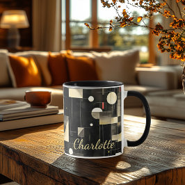 Caneca Minimalista Moderno - Personalizado Abstrato Preto