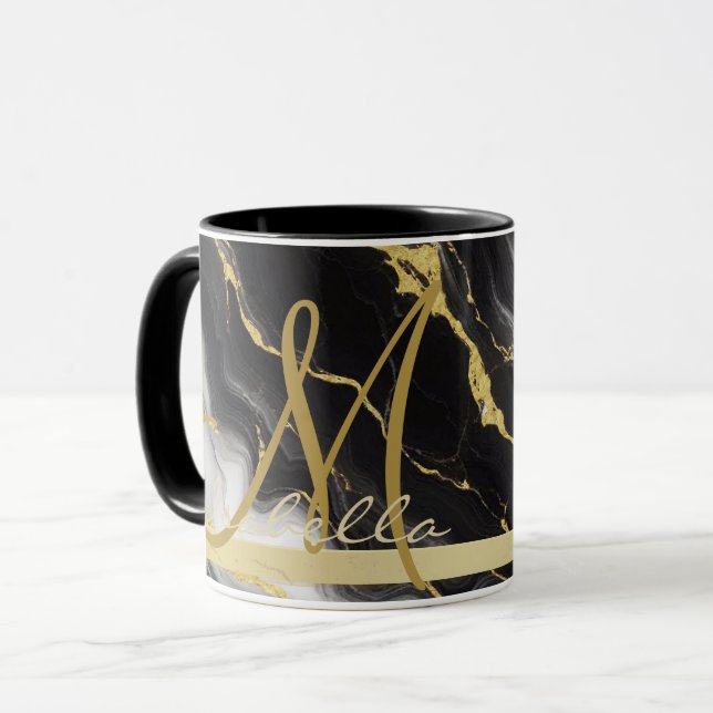 Caneca Mínimo Mínimo Personalista Dourado Marble Preto (Frente Esquerda)