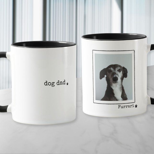 Caneca Mínimo Pai de Cachorro Personalizado (minimalist retro stylish dog photo mug personalized with your photo and dog name or custom text)