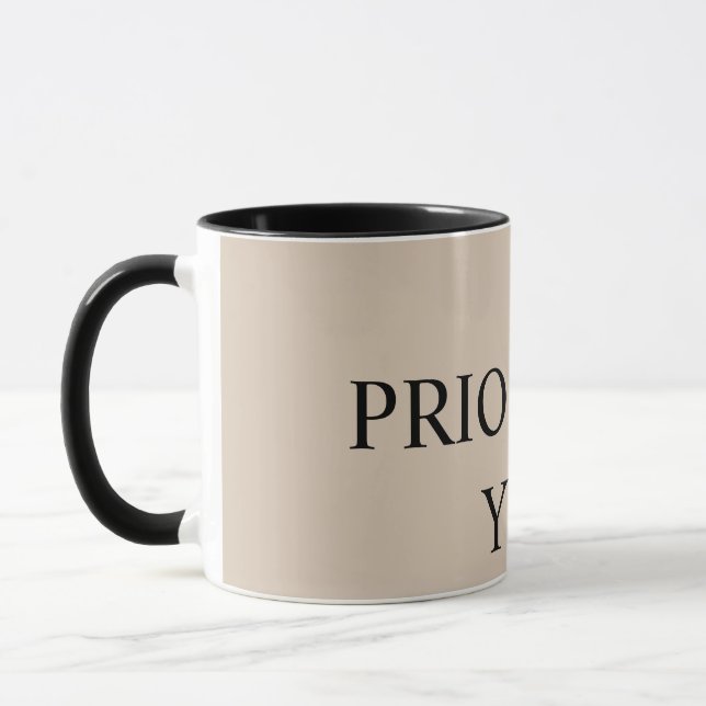 Caneca Mínimo Priorizar Você Citação bege (Esquerda)