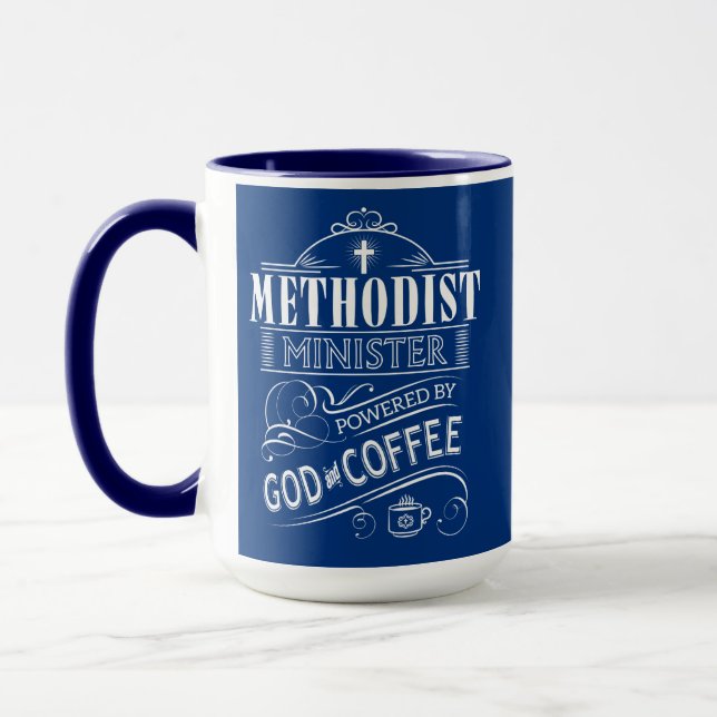 Caneca Ministro metodista, psto pelo deus e pelo café (Esquerda)