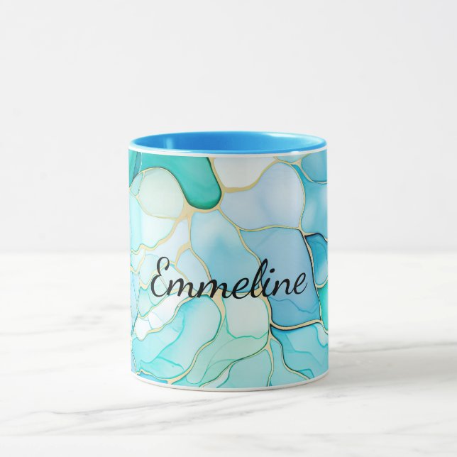 Caneca Mint Aqua Pearl Dourado Marble (Centro)